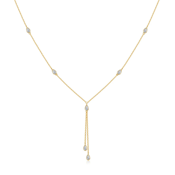 Teardrop Crystal Y Necklace 925 Sterling Silver | Dainty Drop Necklace