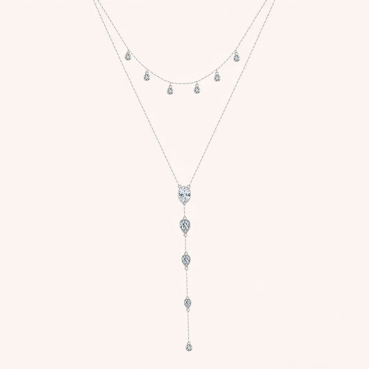 Layered Y Necklace 925 Sterling Silver | Cubic Zirconia Drop Necklace | Elegant Silver & Gold Layered Jewelry