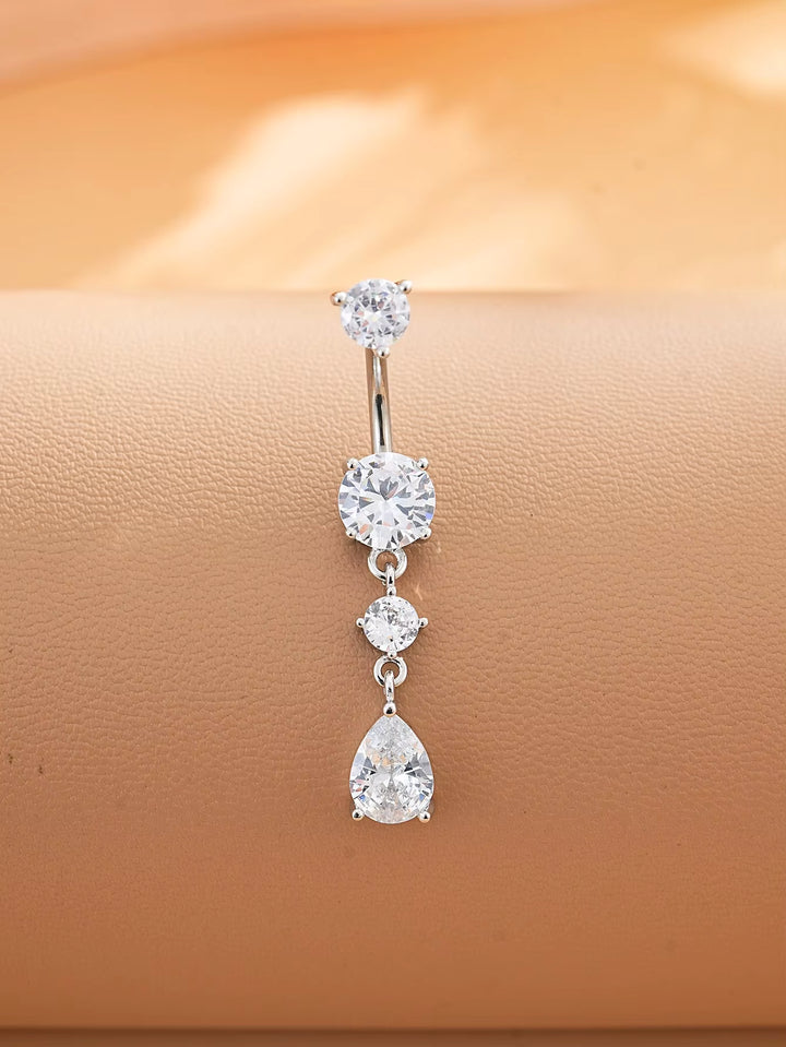 Silver Teardrop Crystal Dangle Belly Button Ring