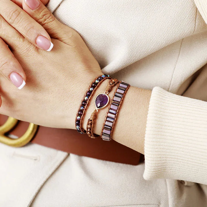 Amethyst Teardrop Charm Wrap Bracelet