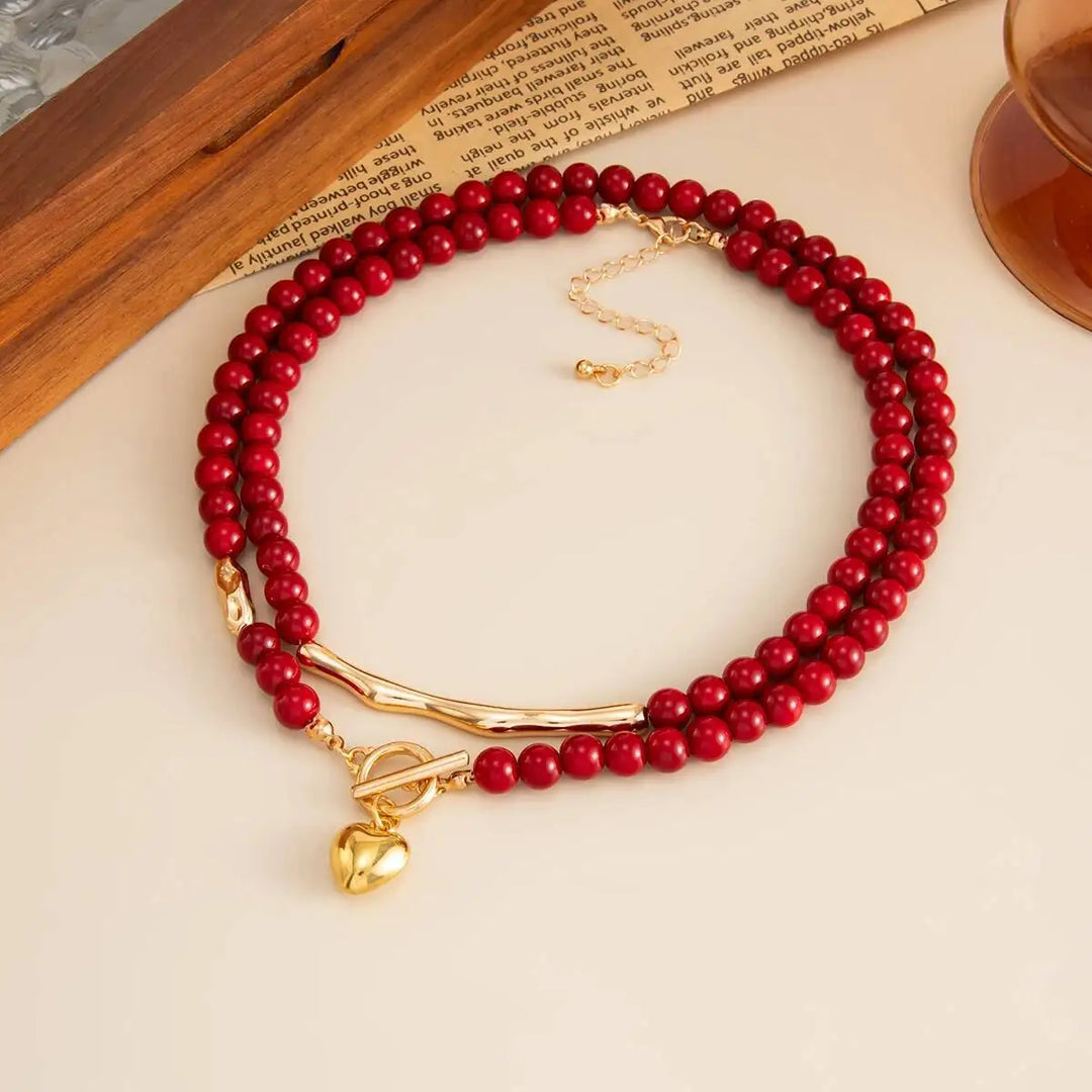 Crimson Heritage Double-Layer Heart Necklace