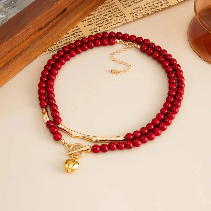 Crimson Heritage Double-Layer Heart Necklace