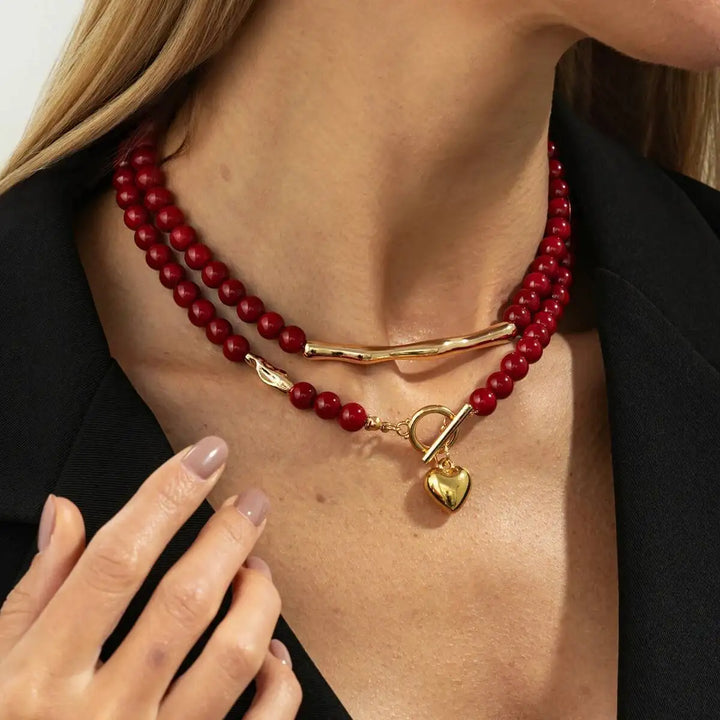 Crimson Heritage Double-Layer Heart Necklace