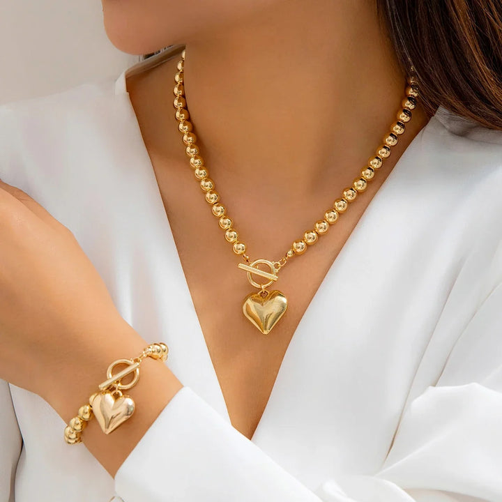 Beaded Heart Necklace & Bracelet Set