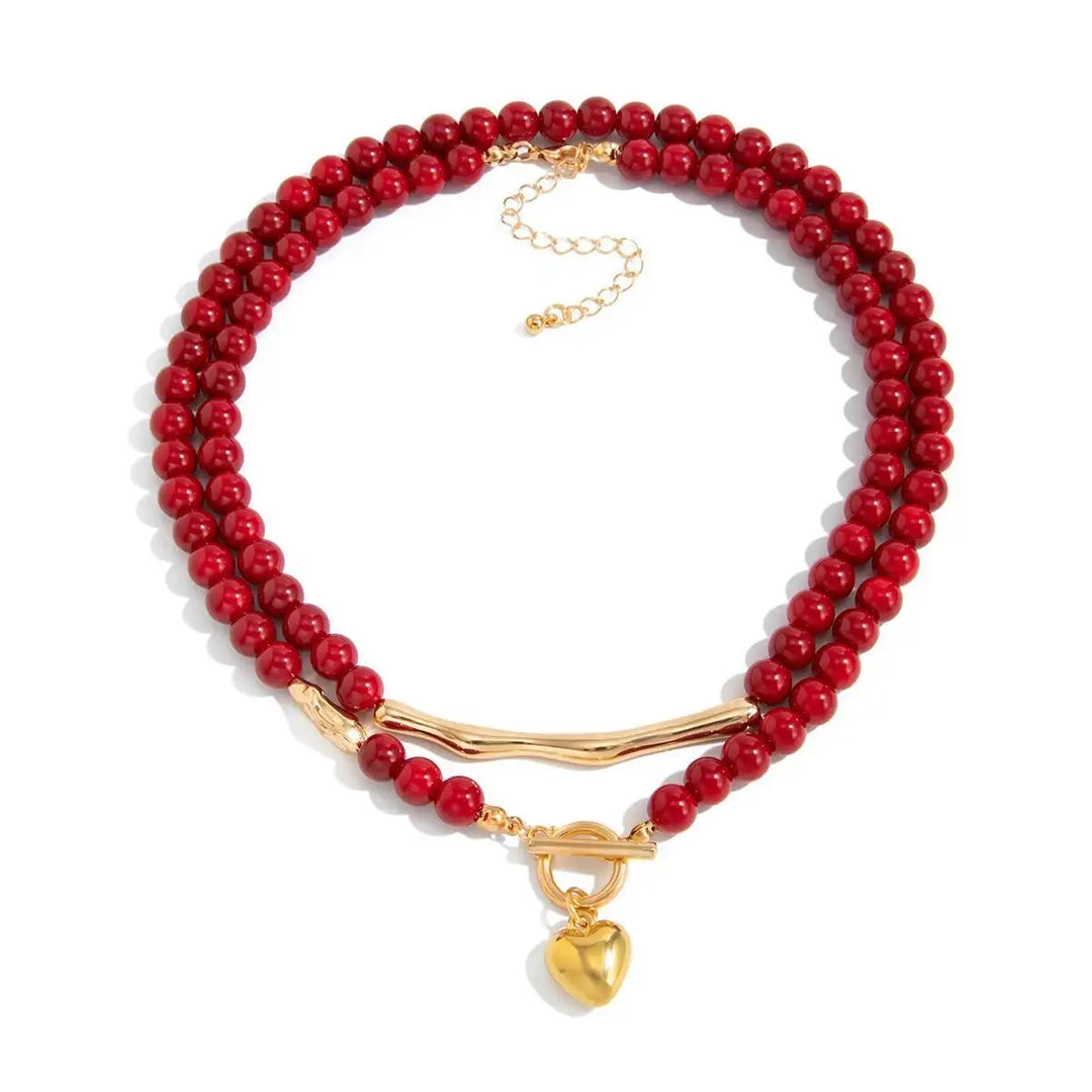 Crimson Heritage Double-Layer Heart Necklace