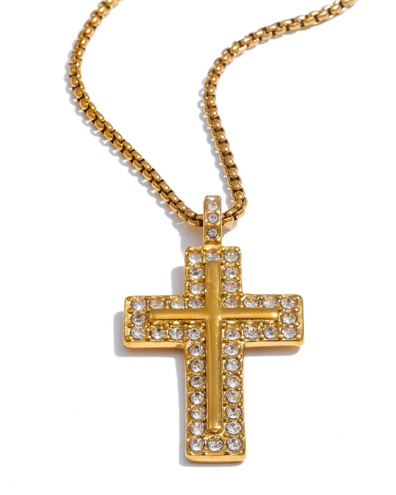 Cross Necklace with Zirconia Crystals (Gold Plated)