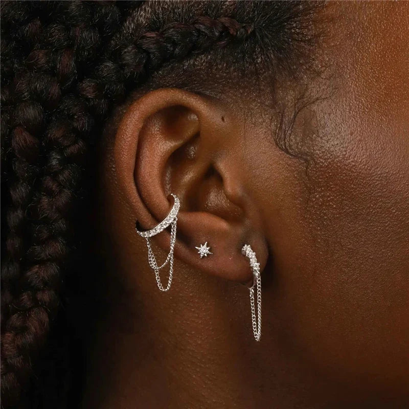 Golden Fall Chain Ear Cuff - 925 Sterling Silver