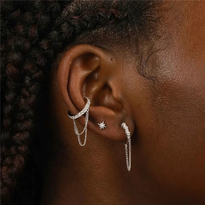 Golden Fall Chain Ear Cuff - 925 Sterling Silver