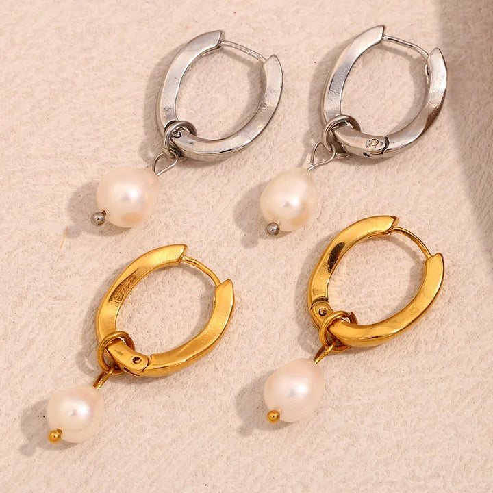 Pearl-Kissed Teardrop Hoop Earrings