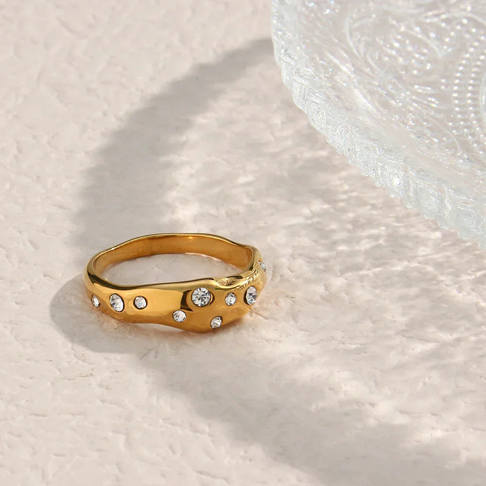 Asymmetrical Contours Inlaid Ring