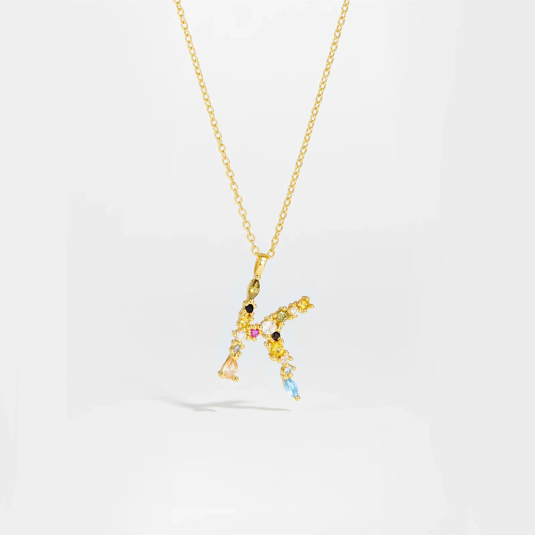 Colorful Crystal Initial Letter 925 Sterling Silver Necklace