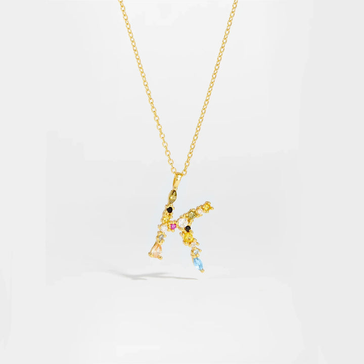 Colorful Crystal Initial Letter 925 Sterling Silver Necklace