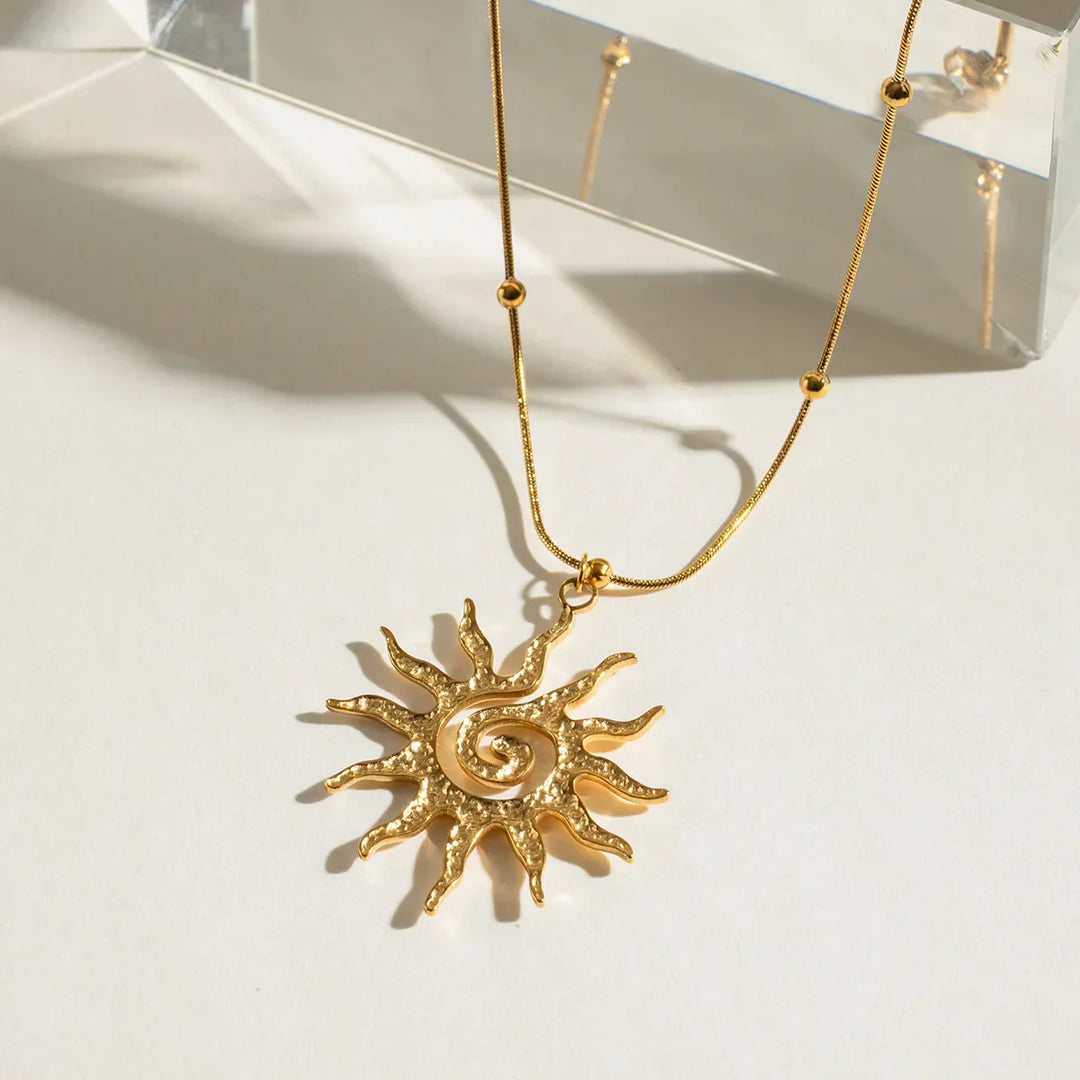 Golden Sun Swirl Pendant Necklace