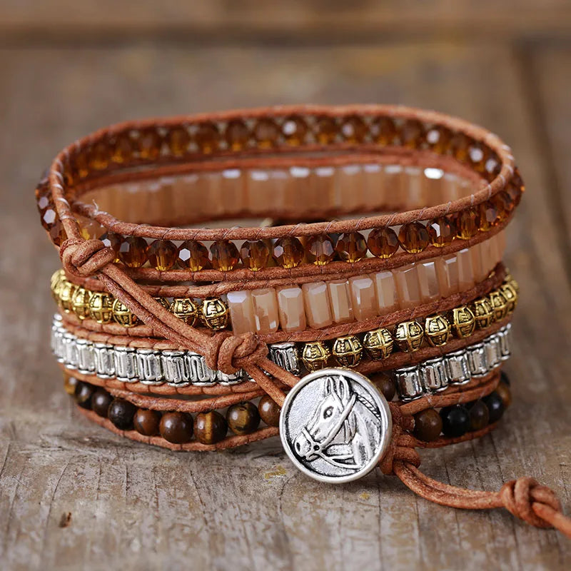 Tiger's Eye Teardrop Charm Beaded Wrap Bracelet