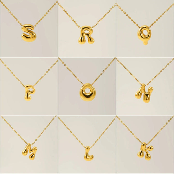 Necklace with balloon letters in 18 karat gold-plated stainless steel