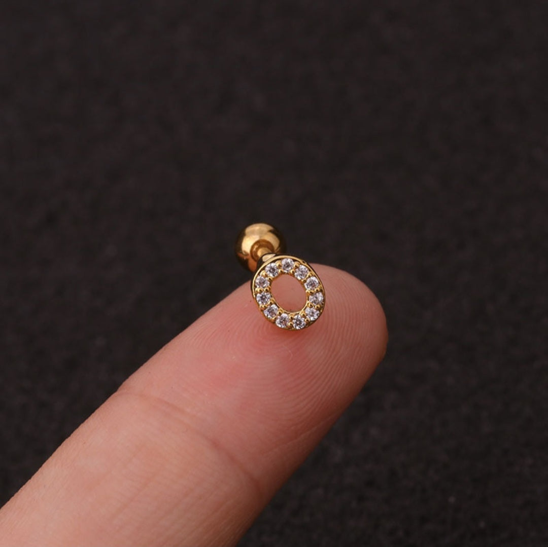 Letter earrings with zirconias and ball lock in 18 karat gold-plated stainless steel