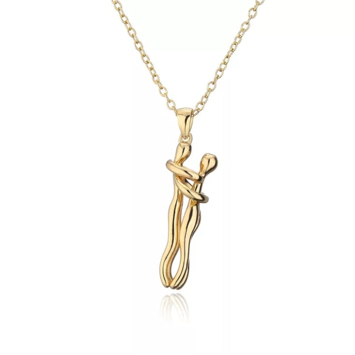 Necklace with Embracing Couple in 18 Karat Gold-Plated Stainless Steel and Copper