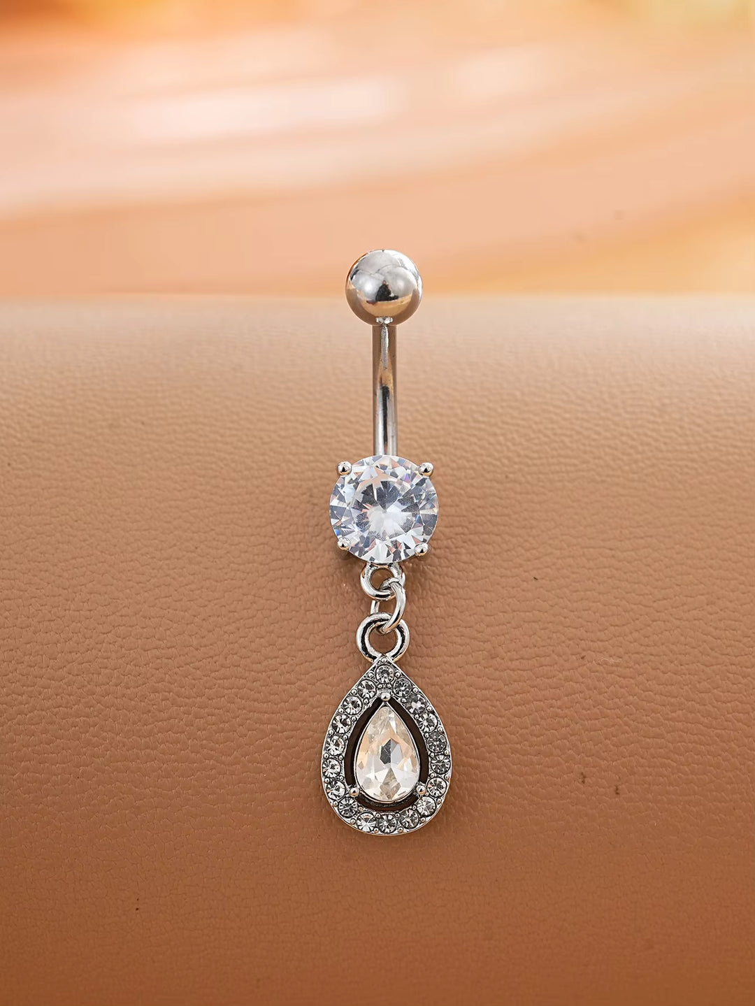 Gold Teardrop Crystal Dangle Belly Button Ring