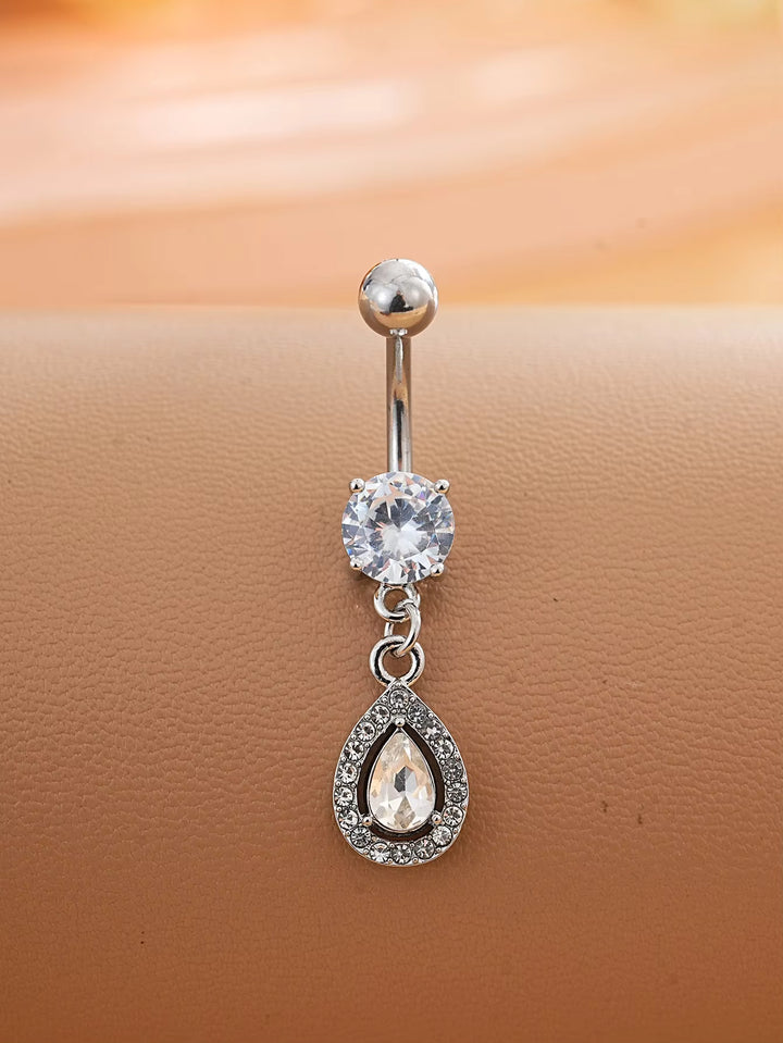 Gold Teardrop Crystal Dangle Belly Button Ring
