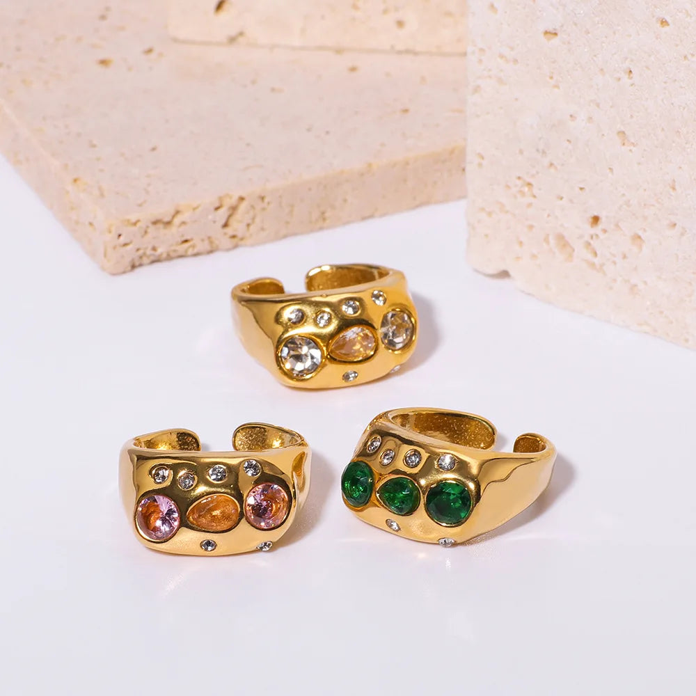 Gemstone Inlay Ring – 18K Gold Plated