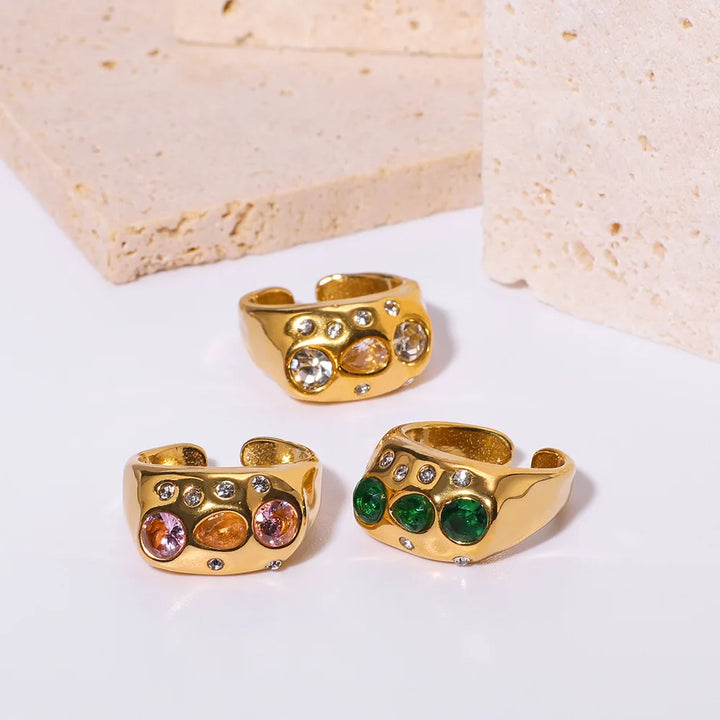 Gemstone Inlay Ring – 18K Gold Plated
