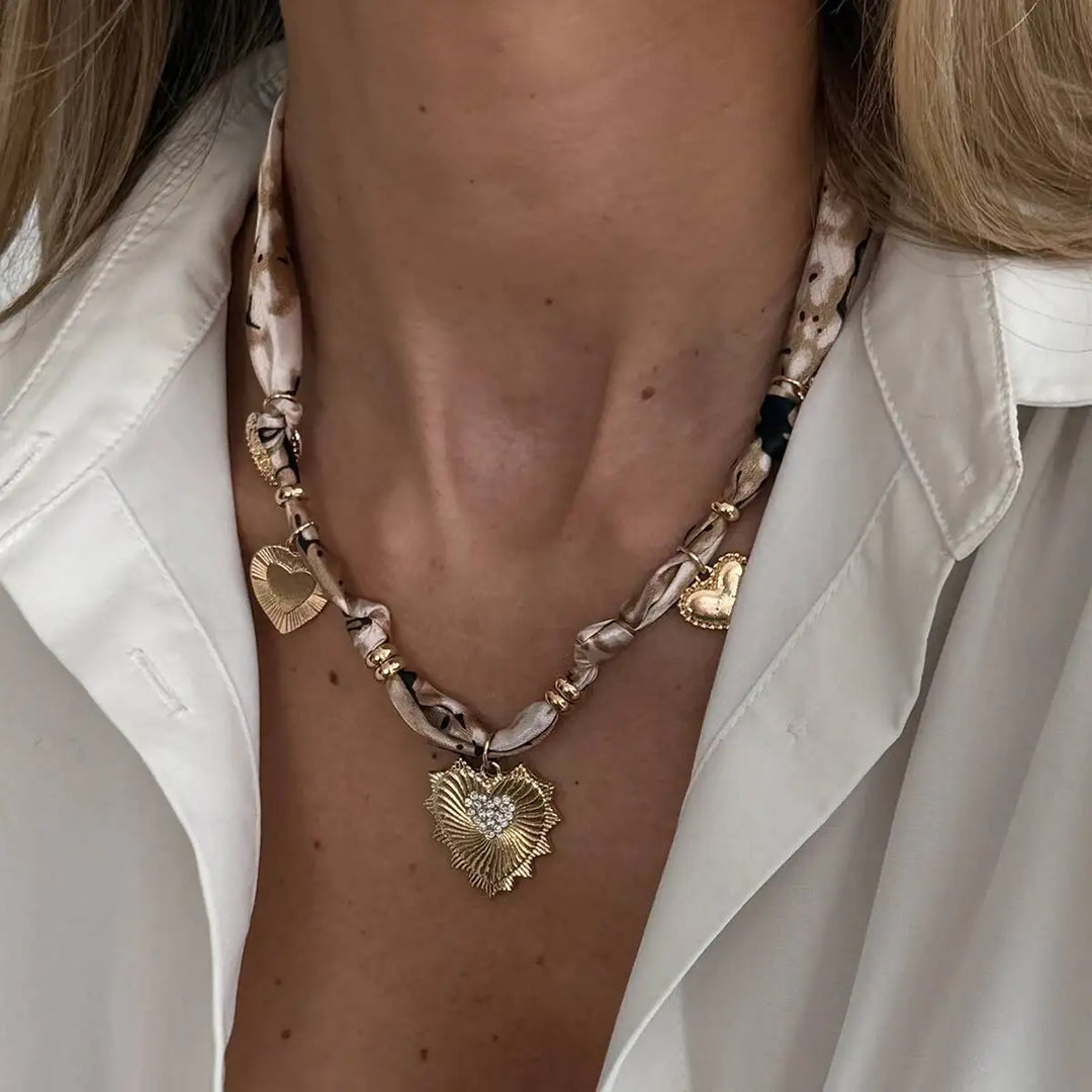 Sophisticated Leopard Silk Heart Necklace