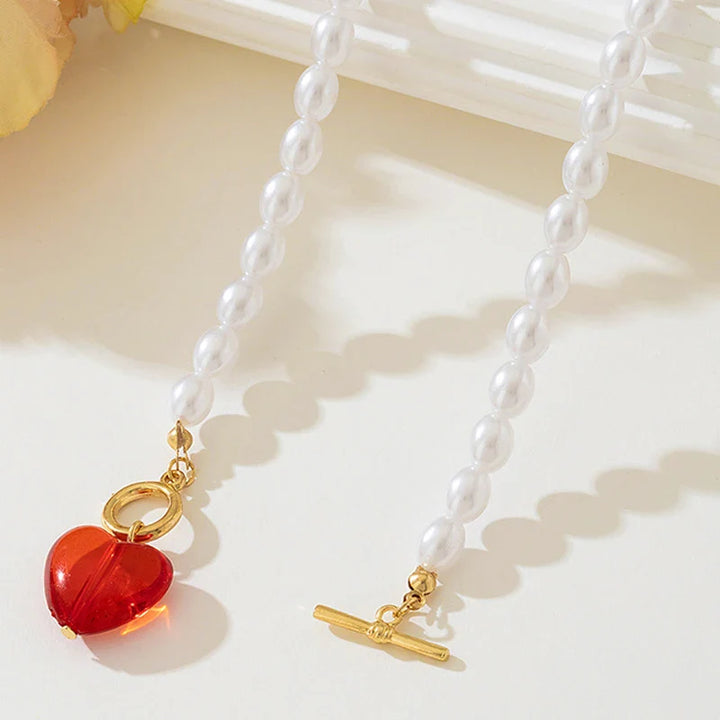 Classic Grace Pearl Heart Toggle Necklace