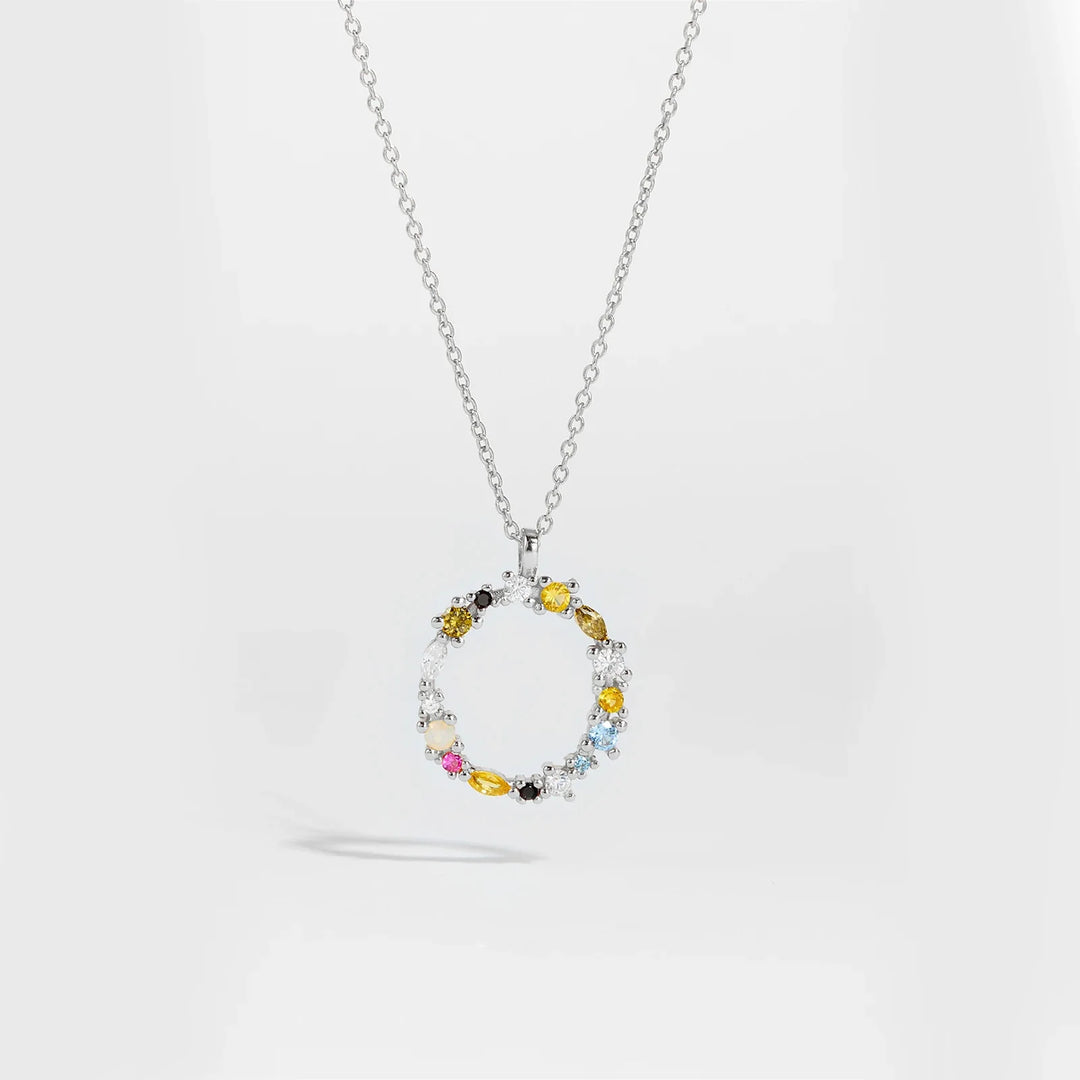 Colorful Crystal Initial Letter 925 Sterling Silver Necklace