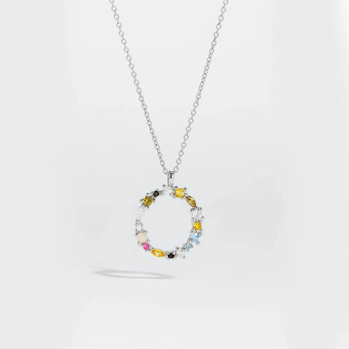 Colorful Crystal Initial Letter 925 Sterling Silver Necklace