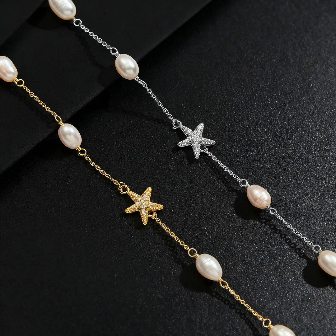 Stellar Pearl Line Necklace – 925 Sterling Silver