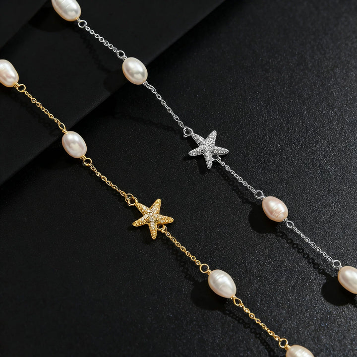 Stellar Pearl Line Necklace – 925 Sterling Silver