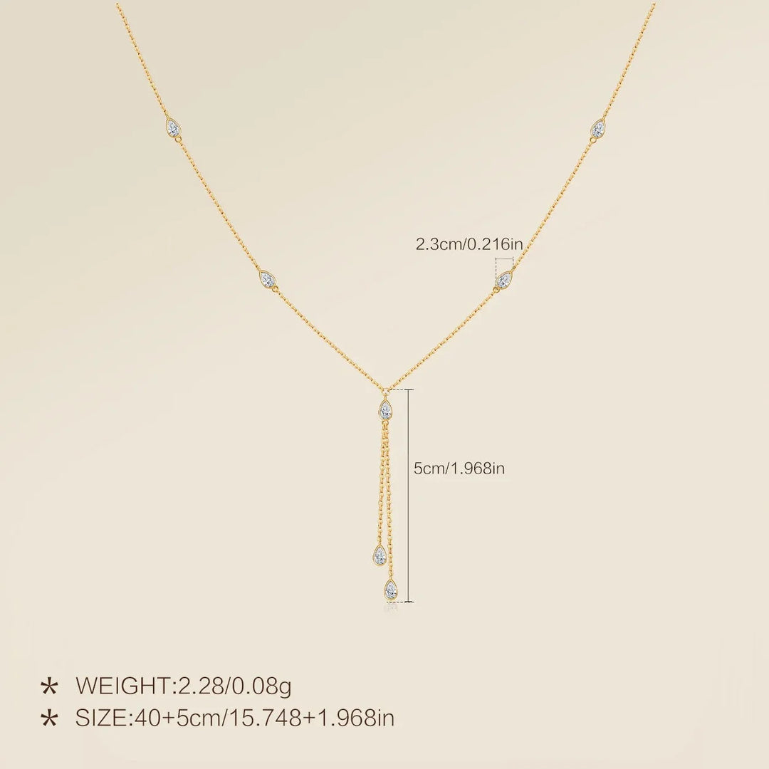 Teardrop Crystal Y Necklace 925 Sterling Silver | Dainty Drop Necklace