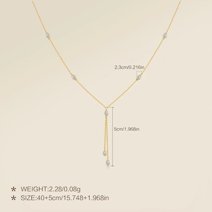Teardrop Crystal Y Necklace 925 Sterling Silver | Dainty Drop Necklace