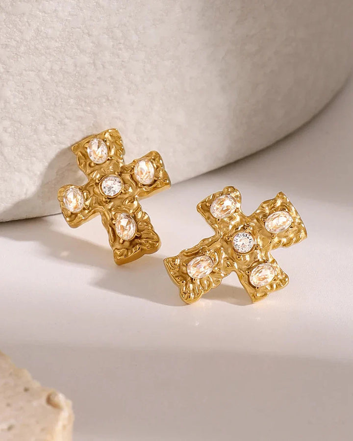 Cross Earring with Rustic Finish (Gold-Plated)