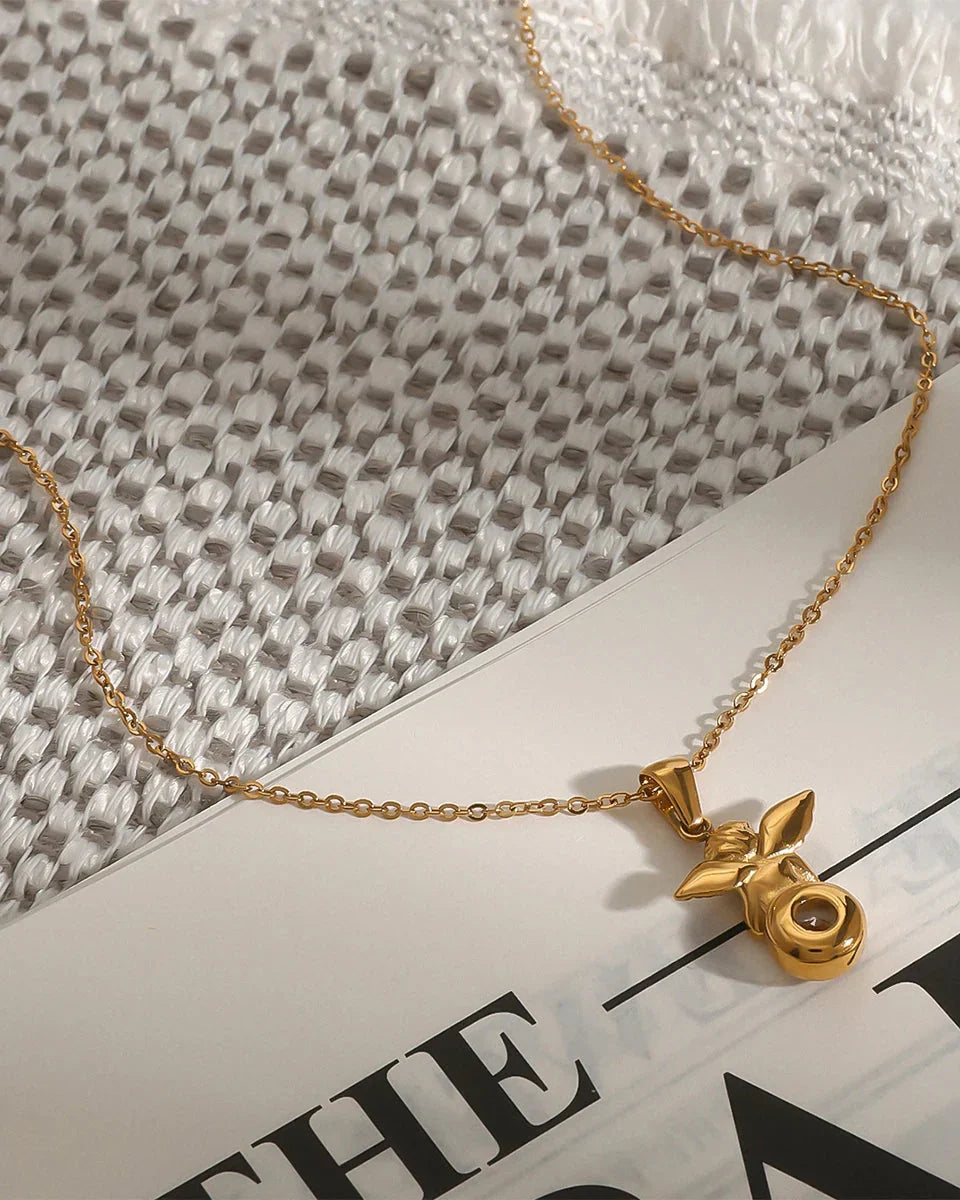 Angel Pendant Necklace with Zirconia (Gold Plated)