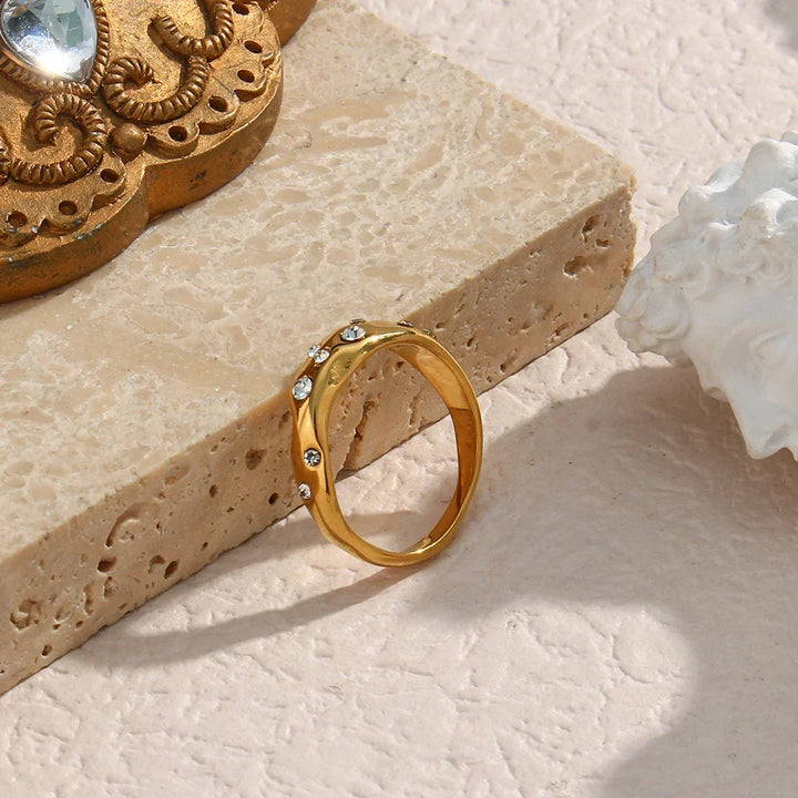 Asymmetrical Contours Inlaid Ring