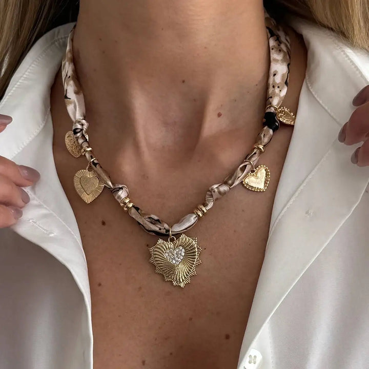 Sophisticated Leopard Silk Heart Necklace