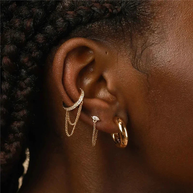Golden Fall Chain Ear Cuff - 925 Sterling Silver