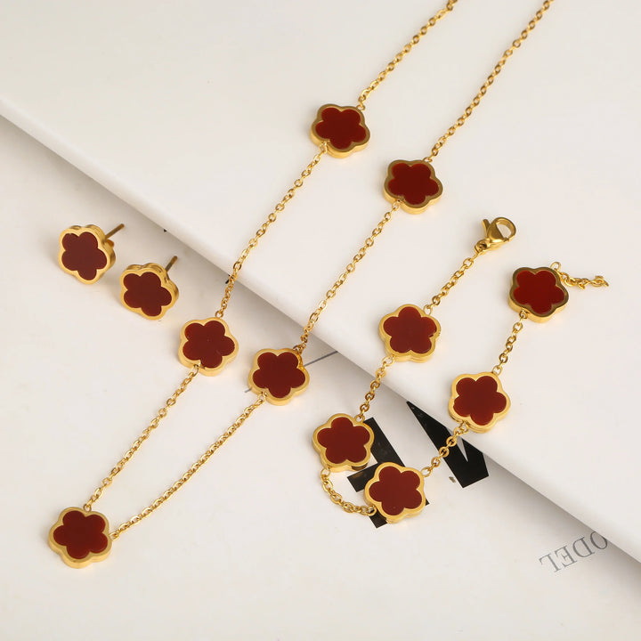 Dainty Clover Bracelet Necklace Set