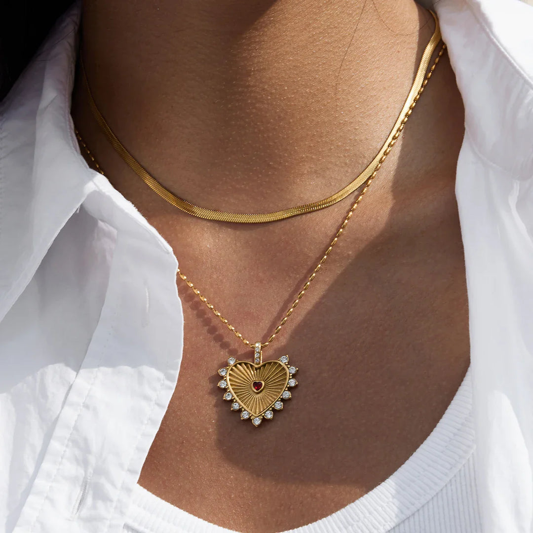 Radiant Sunburst Halo Heart Necklace