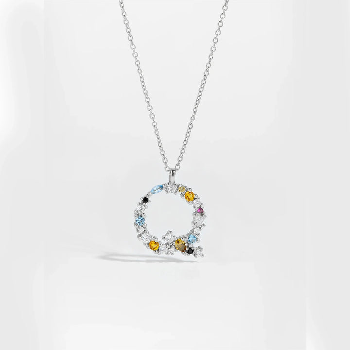 Colorful Crystal Initial Letter 925 Sterling Silver Necklace