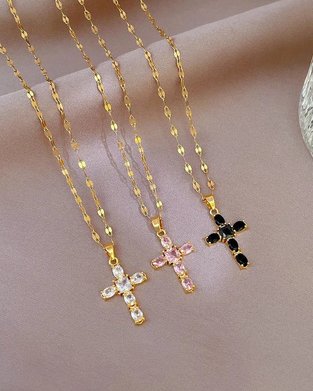 Cross Necklace with Reflected Light Chain (Gold Plated)