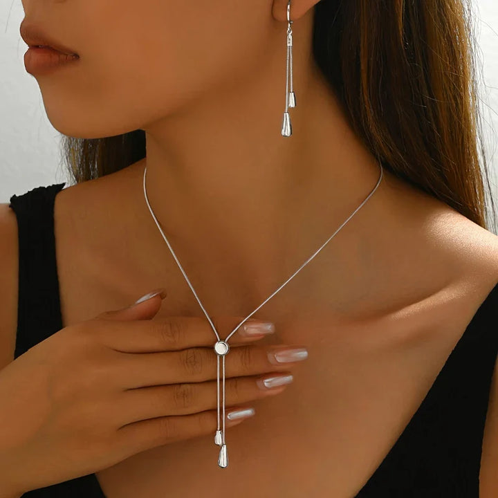 Zorelle Sleek Black Strand Pendant Jewelry Set