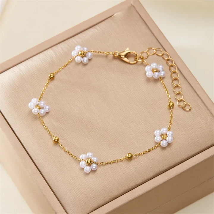 Pearl Flower Charm Bracelet & Necklace