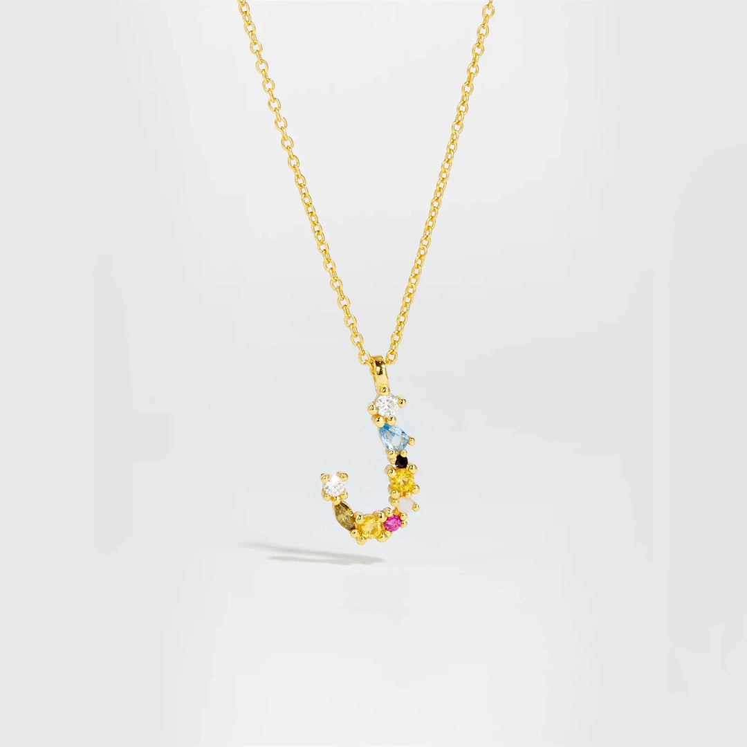 Colorful Crystal Initial Letter 925 Sterling Silver Necklace