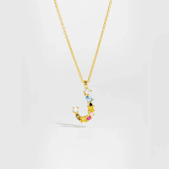 Colorful Crystal Initial Letter 925 Sterling Silver Necklace