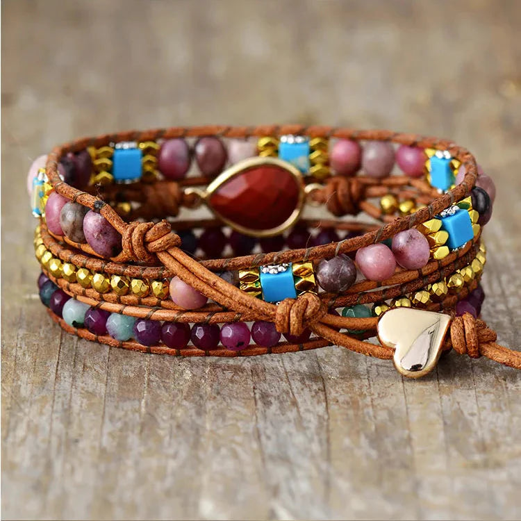 Red Jasper Teardrop Charm Wrap Bracelet