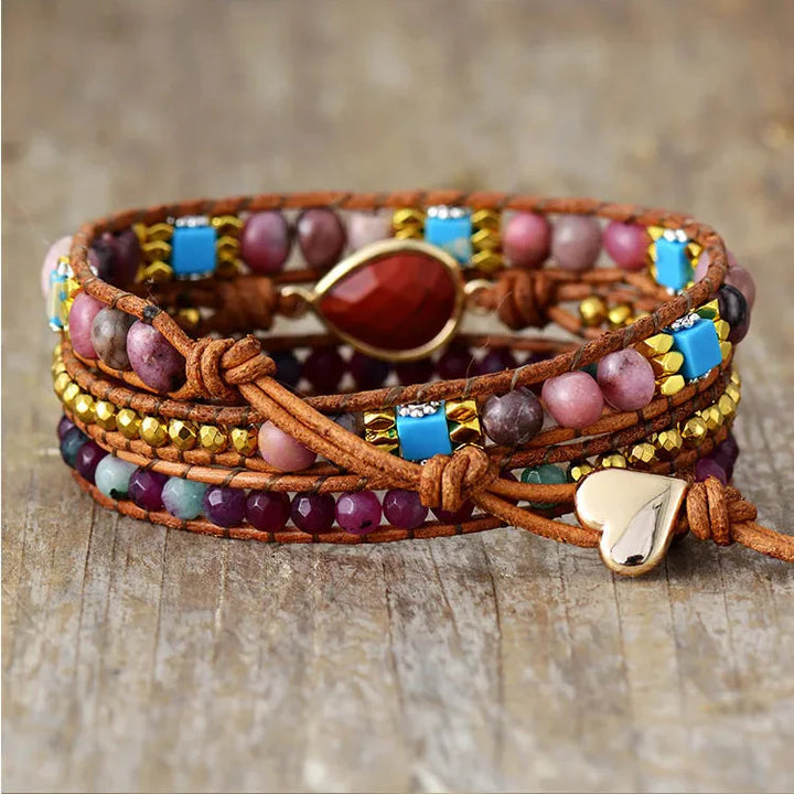 Red Jasper Teardrop Charm Wrap Bracelet