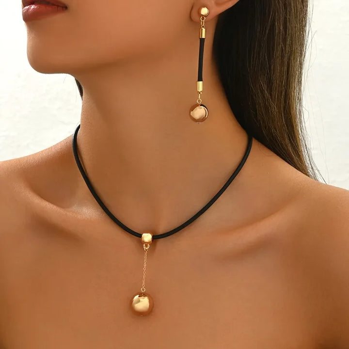 Zorelle Sleek Black Strand Pendant Jewelry Set