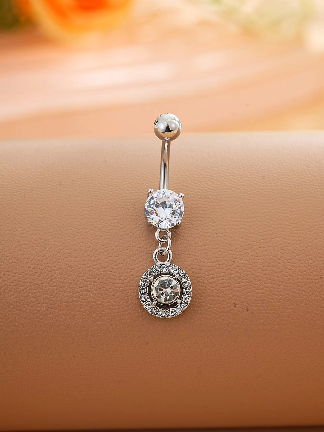 Round Crystal Halo Belly Button Ring